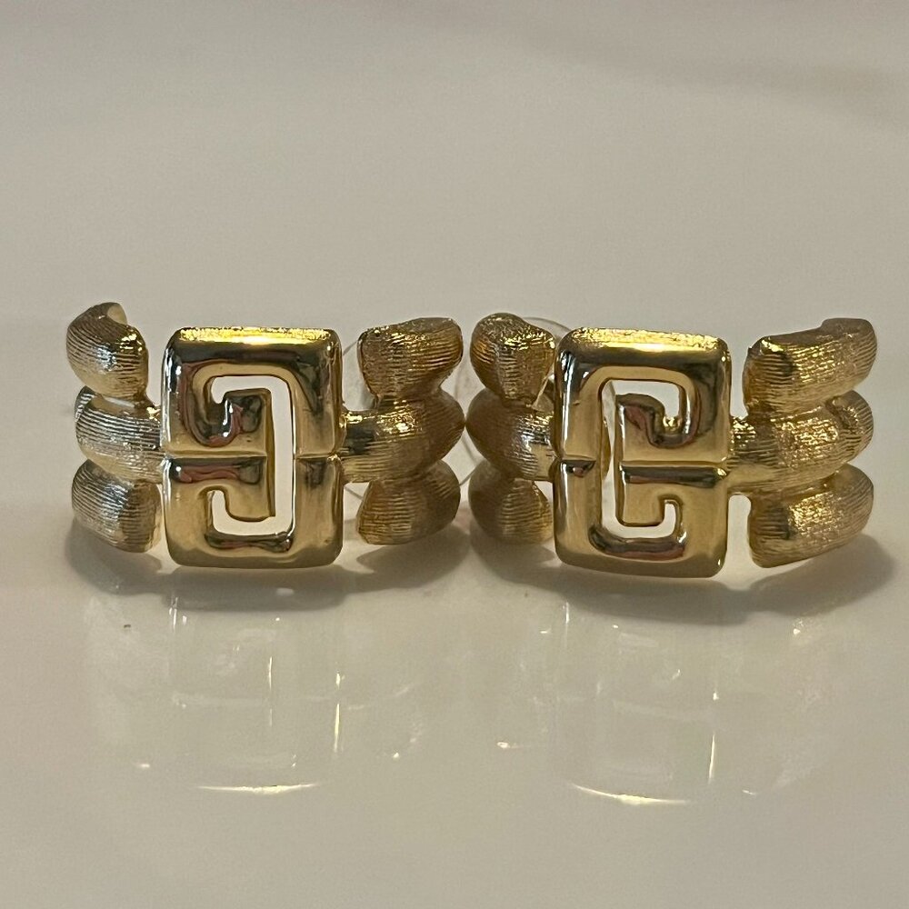 Givenchy Gold-Tone Vintage Logo Earrings + COA - Picture 4 of 12